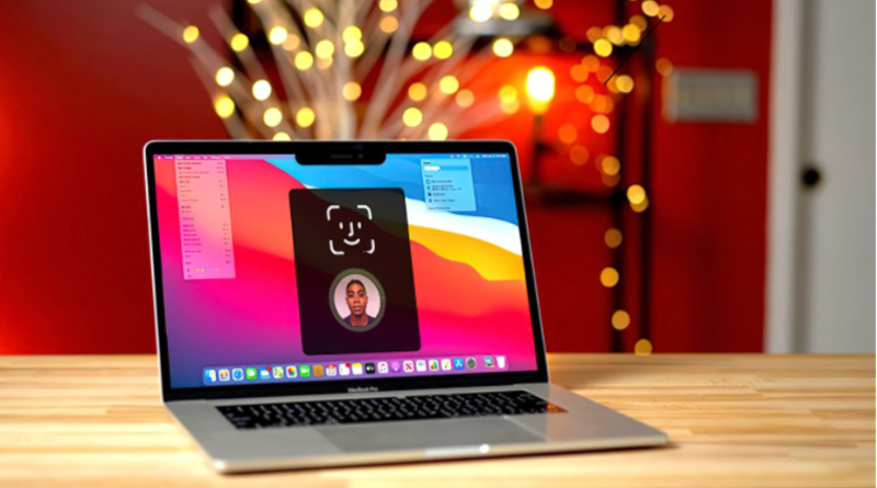 Digital rendering of a MacBook Pro with Face ID support_iphoneoutfit.com